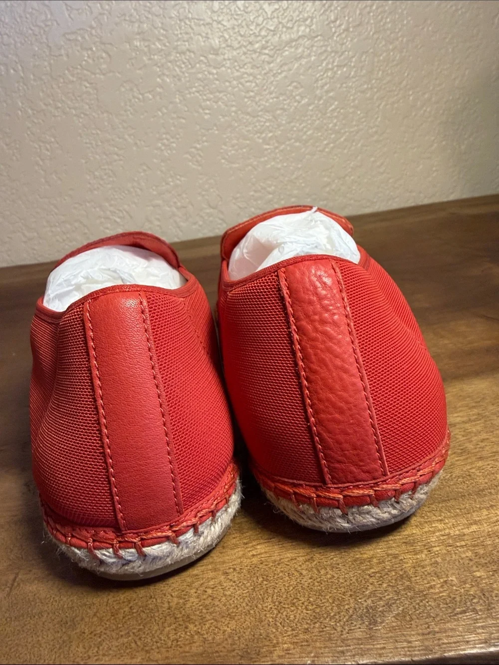 Eileen Fisher Women's Red Slip-On Leather and Mesh Flats Loafers Jute Espadrille